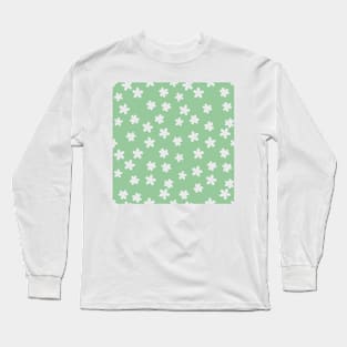 Spring Daisies Pattern - white on green Long Sleeve T-Shirt